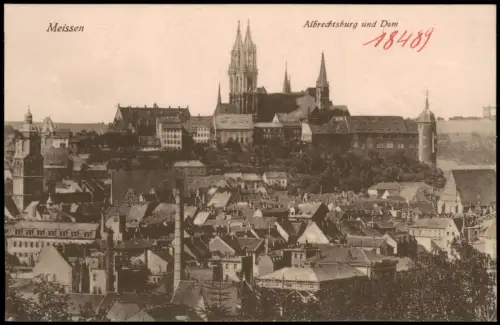 Meißen Blick über die Dächer der Stadt zum Albrechtsburg und Dom 1914
