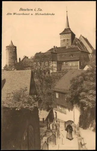 Ansichtskarte Bautzen Budyšin Alte Wasserkunst u. Michaeliskirche 1914