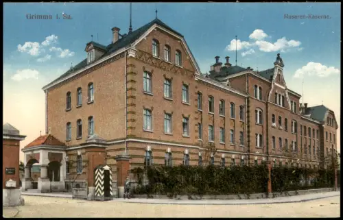 Ansichtskarte Grimma Husaren-Kaserne. 1914