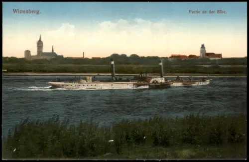 Ansichtskarte Lutherstadt Wittenberg Partie an der Elbe Dampfer 1914