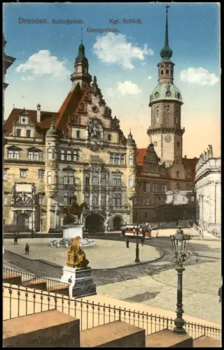 Ansichtskarte Innere Altstadt-Dresden Schloßplatz. Schloß Straßenbahn 1914