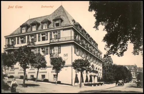 Ansichtskarte Bad Elster Sanatorium Sachsenhof, Straßenpartie 1914