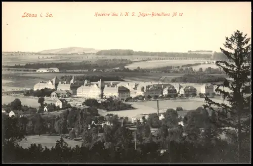 Ansichtskarte Löbau Kaserne des 1. K S. Jäger-Bataillons № 12 1914