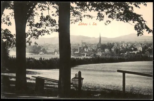 Ansichtskarte Löbau Blick von der Bank auf die Stadt 1914