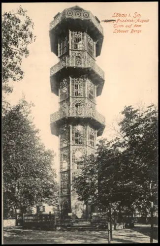 Ansichtskarte Löbau König Friedrich August-Turm Bäume 1914