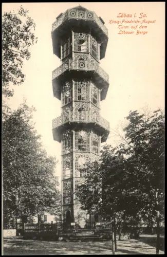 Ansichtskarte Löbau König Friedrich August-Turm Bäume 1914