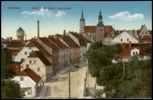 Ansichtskarte Bautzen Budyšin Blick in die äußere Lauenstraße. 1914