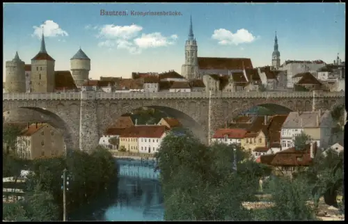 Ansichtskarte Bautzen Budyšin Kronprinzenbrücke - Stadt 1914