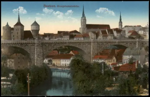 Ansichtskarte Bautzen Budyšin Kronprinzenbrücke - Stadt 1914
