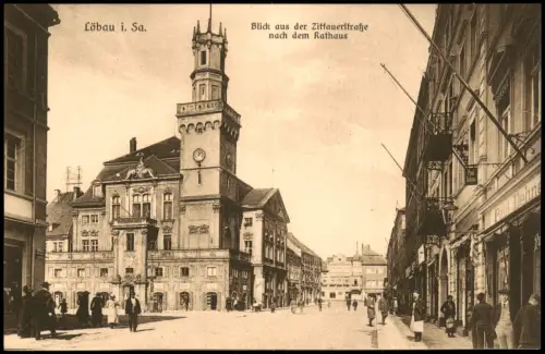 Ansichtskarte Löbau Zittauer Straße Rathaus 1914
