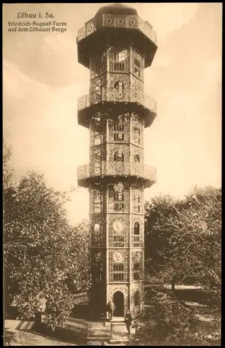 Ansichtskarte Löbau Friedrich-August-Turmauf dem Löbauer Berge 1914