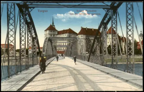 Ansichtskarte Torgau Schloss Hartenfels von der Elbbrücke 1915  1. WK Feldpost