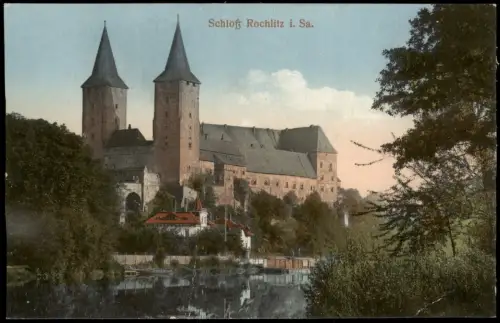 Ansichtskarte Rochlitz Schloss Flußpartie 1914
