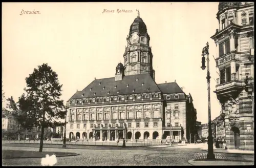 Ansichtskarte Innere Altstadt-Dresden Neues Rathaus, Eckhaus 1915
