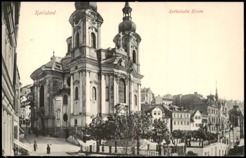 Postcard Karlsbad Karlovy Vary Katholische Kirche 1913