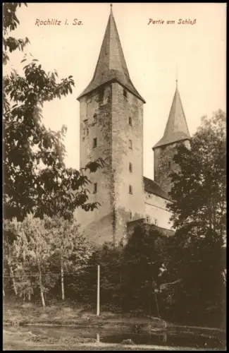 Ansichtskarte Rochlitz Partie am Schloß, Teich 1914