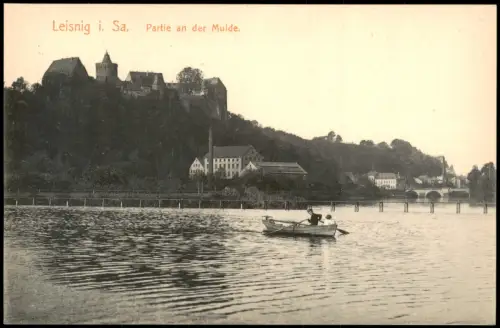 Ansichtskarte Leisnig Partie an der Mulde. Ruderer 1913