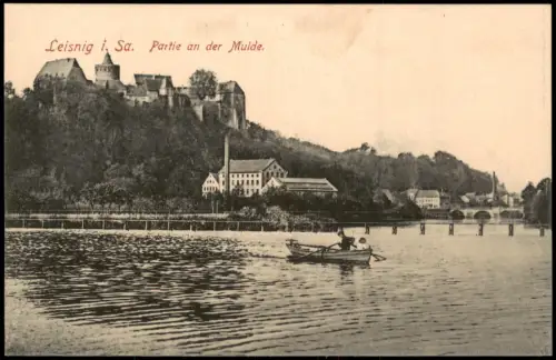 Ansichtskarte Leisnig Partie an der Mulde. Ruderer 1913