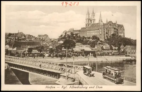 Ansichtskarte Meißen Schloss Albrechtsburg Straßenbahn Auto 1913