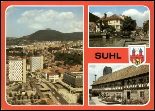 Suhl DDR Mehrbildkarte Waffenmuseum Dianabrunnen Teilansicht 1989
