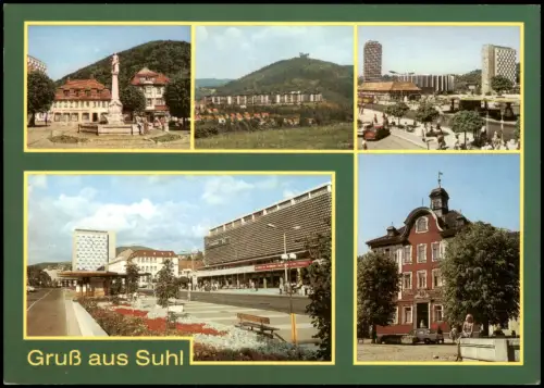 Suhl DDR Mehrbild-AK mit Ringberghaus, Waffenschmied-Brunnen uvm. 1987