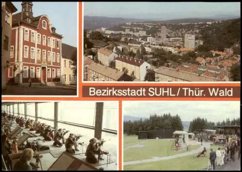 Suhl DDR Mehrbild-AK mit Ilmenauer Str., Schießsport-Anlage Friedberg uvm. 1986