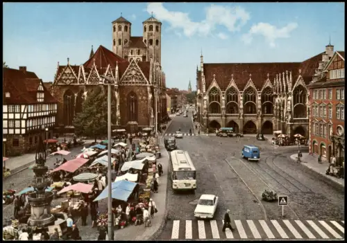 Ansichtskarte Braunschweig Altstadtmarkt, Bus - Markttreiben 1976