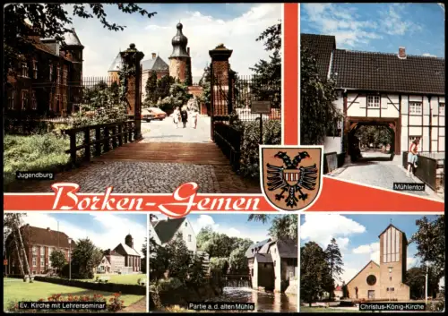 Gemen-Borken Westfalen Mehrbild-AK Lehrerseminar, Mühle, Jugendburg uvm. 1974