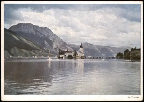 Gmunden Salzkammergut Traunsee Seeschloß Traunstein Farbaufnahme  Erhard 1950