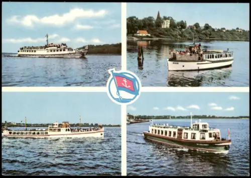Ansichtskarte Stralsund DDR Mehrbildkarte mit 4 Fahrgastschiffen Schiffe 1969
