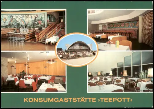 Warnemünde-Rostock DDR Mehrbildkarte mit KONSUMGASTSTÄTTE TEEPOTT 1985
