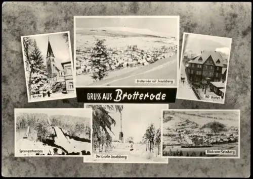Brotterode DDR Mehrbild-AK mit Sprungshanze, HO Hotel, Kirche uvm. 1964