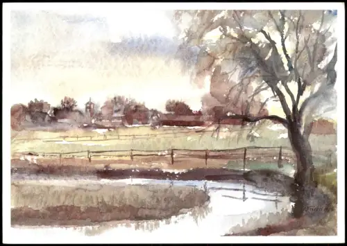 Lübars (Jerichower Land)-Möckern Blick zum Dorf Lübars (Künstlerkarte) 1988/1987