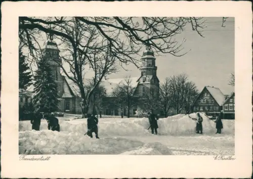 Ansichtskarte Freudenstadt Marktplatz im Winter Schneeschippen 1935