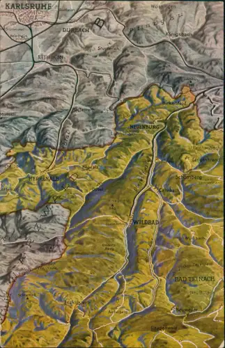 .Baden-Württemberg Relief Ansichtskarte Karlsruhe Schwarzwald Wildbad 1925