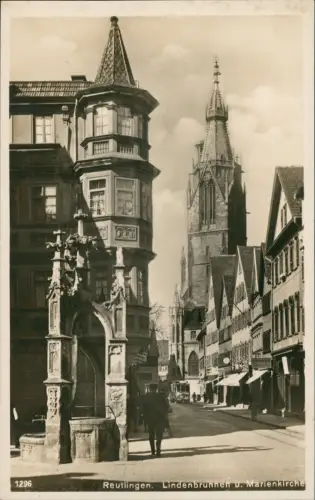 Ansichtskarte Reutlingen Lindenbrunnen und Marienkirche 1931