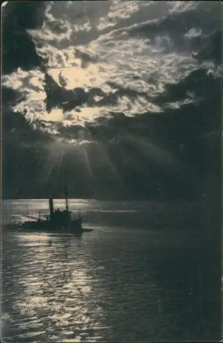 Ansichtskarte  Schiffe Schifffahrt Kriegsschiffe Marine bei Mondschein 1904