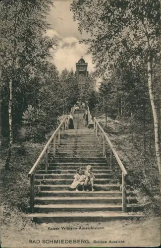 Ansichtskarte Bad Schmiedeberg Kaiser Wilhelm-Aussichtsturm. Kinder 1912