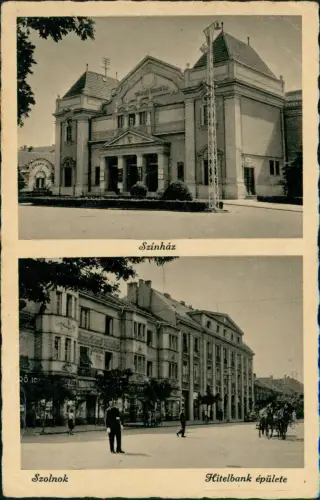 Postcard Sollnock Szolnok 2 Bild Színház Hitelbank 1941