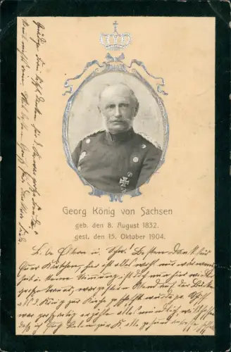 .Sachsen Adel Sachsen Trauerkarte Georg König von Sachsen 1904 Silber Luna