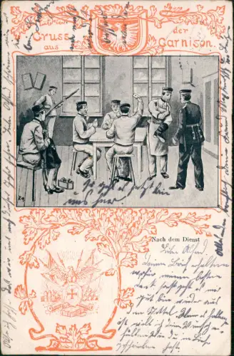 Ansichtskarte  Gruss aus der Garnision Skatspiel 1902 gel. Stempel Bautzen