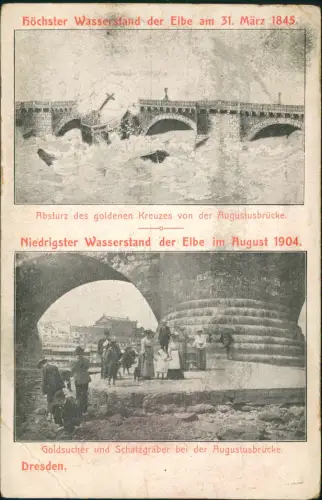 Dresden 2 Bild höchster- 1845 und Niedrigster Wasserstand Elbe 1904