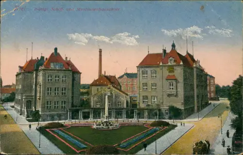 Ansichtskarte Kiel Maschinenbauschule 1915  gel. Schiffspost