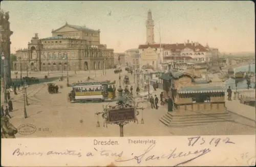 Ansichtskarte Innere Altstadt-Dresden Straßenbahn Kiosk Theaterplatz 1907