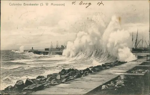Postcard Colombo Breakwater S. W Monsoon 1906  Sri Lanka Ceylon