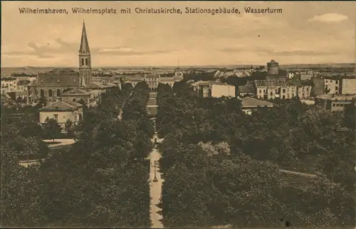 Ansichtskarte Wilhelmshaven Wilhelmsplatz, Stationsgebäude, Wasserturm 1915
