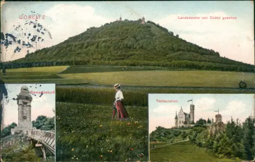 Ansichtskarte Görlitz Zgorzelec Landeskrone 3 Bild Frau Restauration 1912