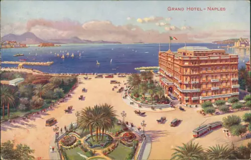 Cartolina Neapel Napoli GRAND HOTEL - Vesuv Vesuvio Künstlerkarte 1922