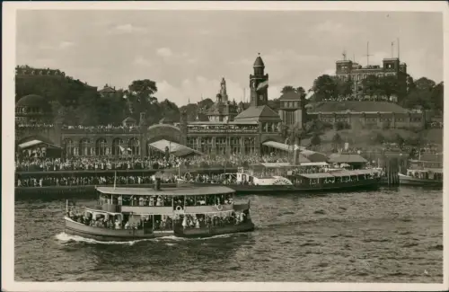Ansichtskarte St. Pauli-Hamburg Landungsbrücken Abschied Dampfer 1932