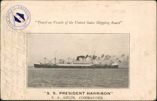 Ansichtskarte  Schiffe Dampfer Steamer SS President Harrison Brazil Line 1923